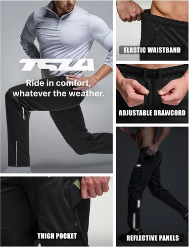 Vista 9 de TSLA - Pantalones deportivos de ciclismo antiviento y térmicos para hombre, forrados de vellón, para exteriores, para el invierno y clima frío