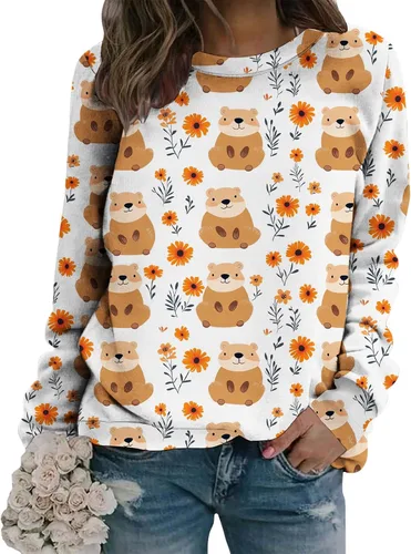 Vista 21 de Sudadera clásica de cuello redondo con patrón de flores boho para primavera y otoño, suave, cómoda, de inspiración retro, pieza de capas para mujer