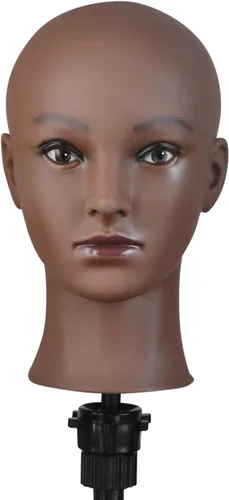 Vista 9 de Cabeza de maniquí calvo masculina para hacer pelucas, sombrero y gafas, cabeza de cosmetología profesional, color beige, sin maquillaje