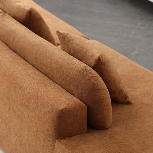 Vista 8 de Sofá modular curvado de 130.5 pulgadas para sala de estar, sofá de espuma sin hueso de 4 plazas con 3 almohadas, sofás de compresión para Marrón