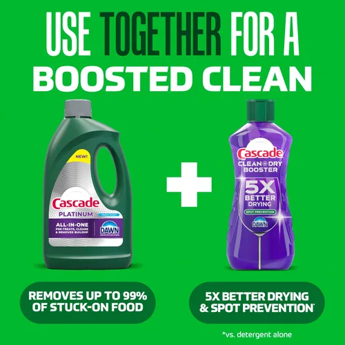 Vista 7 de Cascade Rinse Aid Clean & Dry Booster Dishwasher Liquid, Gel & Detergent Pods for Sparkling Clean Dishes, Dishwasher Soap, Tablets & Rinse Aid Dry