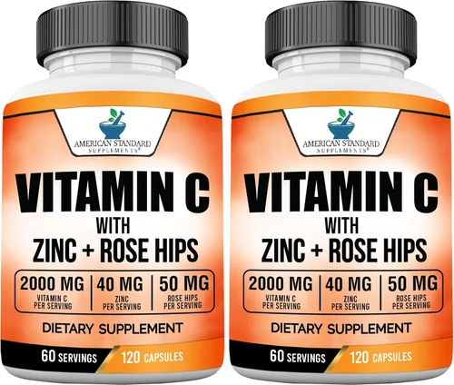 Vista 7 de American Standard Supplements Vitamina C 2000mg, Zinc 40mg, y Escaramujo 50mg por Porción – Vegano, Sin Gluten, Sin OMG (60 Unidades)