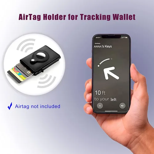 Vista 4 de Billetera delgada para hombre para AirTag, Negro -, Portatarjetas delgado para Airtag