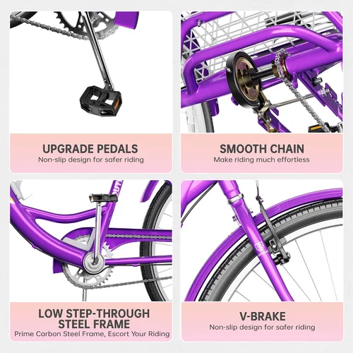 Vista 4 de Outroad - Triciclo Comfort de 24/26 pulgadas, triciclo de crucero de 1 velocidad, bicicletas de 3 ruedas con cesta grande para personas mayores