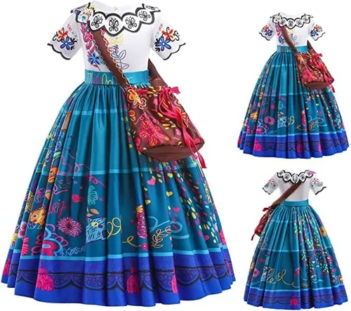 Vista 4 de HIONGOHI Encanto Dress Mirabel Costume For Girls, Isabela Cartoon Halloween Cosplay Dress Up For Kids, Dress Princess Outfit