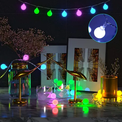 Vista 7 de Luces de Cadena LED Eoako con Enchufe USB, 19 Luces Cambiantes de Color con Control Remoto, 21.3 Pies 50 LED, Bolas de Hadas Multicolor
