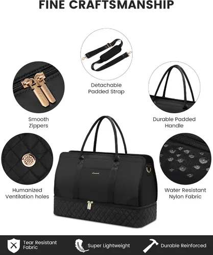 Vista 5 de Bolsas de fin de semana para mujer, bolsa de viaje, Negro -, Elegante