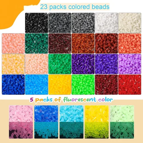 Vista 3 de Libima 28000 Piezas 28 Colores Cuentas de Fusible a Granel para Arte y Manualidades de Niños, Juego de Cuentas de Hierro Multicolor para Regalo