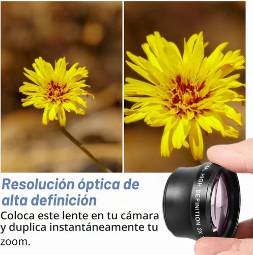 Vista 2 de Lente telefoto 2X, lente convertidor HD de aumento para cámara de montaje de 1.457 in, doble zoom de cámara predeterminado