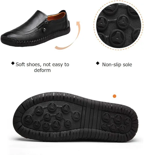 Vista 4 de Zapatos casuales de conducción para hombre con cremallera, mocasines ligeros, suaves y cómodos, zapatos Oxford para caminar