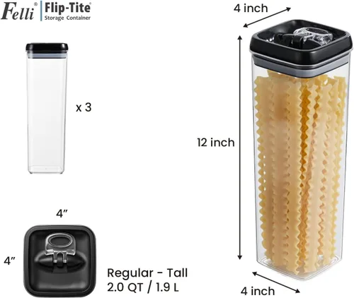 Vista 3 de Felli Flip Tite TALL - Recipiente de almacenamiento alto con tapa de 4 pulgadas hermético y anillo superior de fácil apertura, tarro delgado
