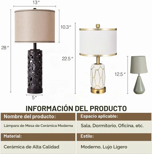 Vista 6 de AIDENOEY Juego de 2 lámparas de mesa con luz nocturna, lámpara de mesa de granja de 28 pulgadas con puertos USB A+C, lámpara de noche de cerámica