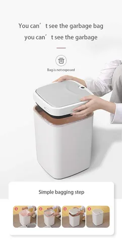 Vista 9 de Bote de basura automático con sensor, cubo de basura de metal de 4.7 galones, sin contacto, automático blanco perla para oficina y baño