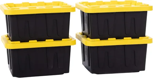 Vista 8 de Contenedor de almacenamiento de plástico de 5 galones con tapa con cerradura, apilable, resistente, de servicio regular para garaje, herramientas