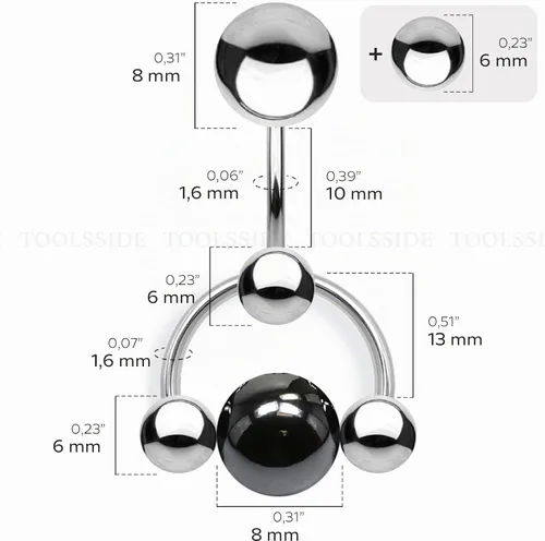 Vista 4 de VCH - Piercing de joyería para mujer, 14G, 5 bolas, de acero de hematita