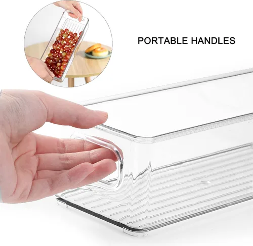 Vista 4 de Contenedor apilable de plástico para almacenamiento de alimentos con asas para despensa de cocina, gabinete, refrigerador, congelador, organizador