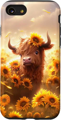 Vista 18 de Cute Scottish Highland Cow Sunflower Western Country Farm Case for iPhone 16