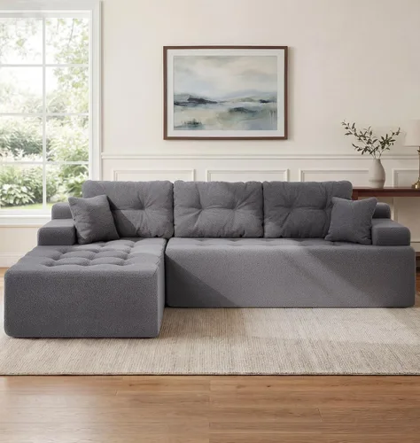Vista 26 de Hobestluk - Sofá modular sin hueso, sofá seccional en forma de L 96" Right Facing Chaise Black,Memory Foam,Removable Cover,Non-slip Bottom,No
