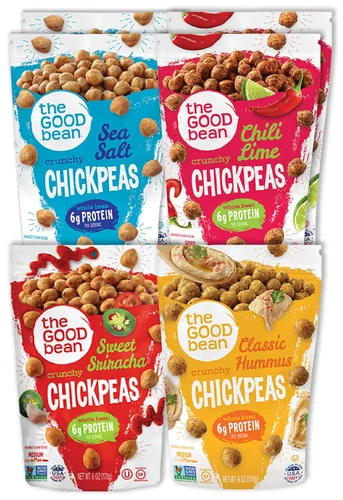 Vista 5 de The Good Bean Garbanzos crujientes – Chile Lime – Bolsa resellable – Frijoles de garbanzos asados – Snack vegano con buena fuente de proteína