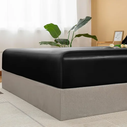 Vista 3 de NSGZ Sábana Bajera Ajustable de Satén Twin, Sábana Bajera Sedosa Individual Solamente, Sábanas de Cama Inferiores Suaves de Bolsillo Profundo, Sin