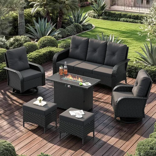 Vista 10 de UDPATIO Juego de muebles de patio con respaldo alto, 7 asientos, 2 sillas Beige
