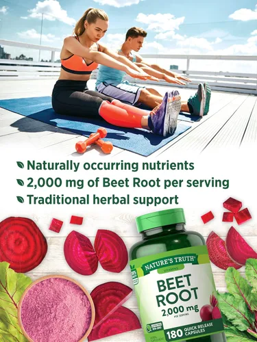 Vista 4 de Nature's Truth Cápsulas de raíz de remolacha 2,000 mg 180 unidades Suplemento sin OMG y sin gluten
