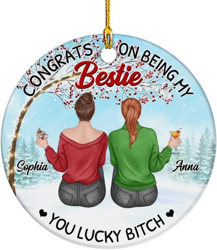Vista 13 de Adorno de Bestie, Congrats On Being My Bettie You Lucky - Adorno de Navidad personalizado, regalos para alma gemela, árbol de Navidad colgante