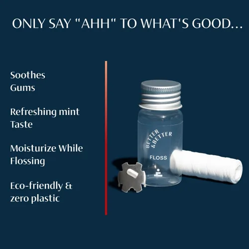 Vista 3 de Better & Better Hilo Dental Natural en Frasco de Vidrio Rellenable Encerado y Cuidado Bucal Sin Plástico - 100% a Base de Plantas, Vegano