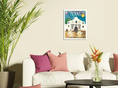 Vista 3 de Texas - Cowboys at The Alamo - Lone Star Flag - Eastern Air Lines - Vintage Travel Poster by Joseph Charles Parker c.1960s - Master Art Print