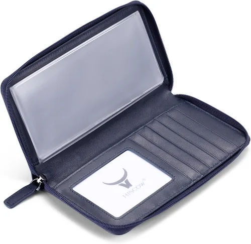 Vista 3 de HISCOW Funda para chequera con cremallera y tarjetero con divisor - Piel de becerro italiana, Azul oscuro, Classic