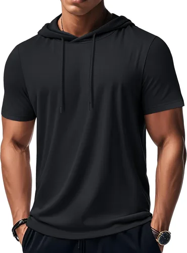 Vista 91 de MAGCOMSEN Sudadera con capucha de algodón de manga corta para hombre, sudadera ligera con capucha