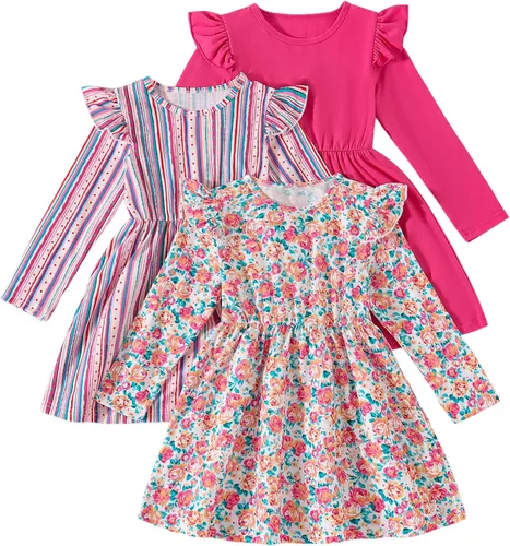 Vista 31 de Vestidos para niñas Vestidos para niñas pequeñas Paquete de 3 Vestido casual de fiesta con estampado patinador acampanado tipo A Vestido de verano