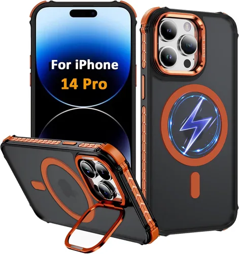 Vista 66 de Funda KETGII para iPhone 13, para iPhone 14, compatible con MagSafe, carga inalámbrica, resistente, a prueba de golpes, pata ajustable, delgada