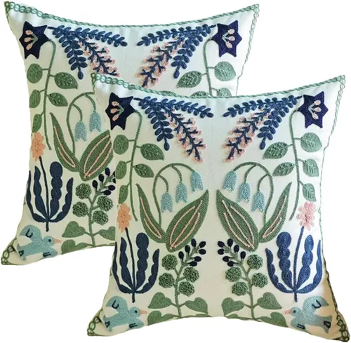 Vista 10 de YIcabinet Paquete de 2 Fundas de Almohadas Decorativas, Fundas de Almohadas Bordadas con Diseño de Hojas y Copos de Nieve, Fundas de Almohadas