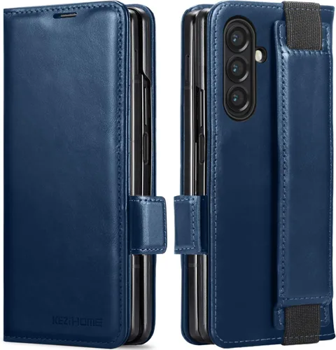 Vista 12 de KEZiHOME Funda tipo cartera de piel auténtica para Samsung Galaxy Z Fold 6 Negro
