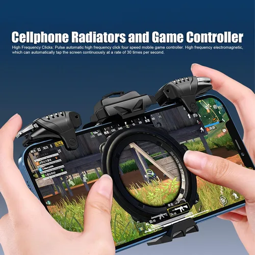 Vista 3 de Heayzoki Mobile Phone Cooler Pubg Mobile Controller Android Phone Controller Triggers Kit Quiet Cooling Pulse Automatic Four-Speed Click Phone