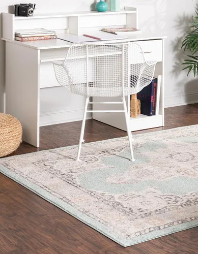 Vista 3 de Unique Loom Parker Collection - Alfombra de área Merakli (2 x 3 pies, rectangular, aguamarina/beige)