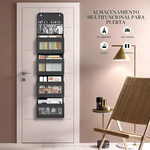 Vista 6 de Giraffe Creation Organizador para colgar sobre puerta con 4 bolsillos de gran capacidad, organizador de almacenamiento para colgar para armario