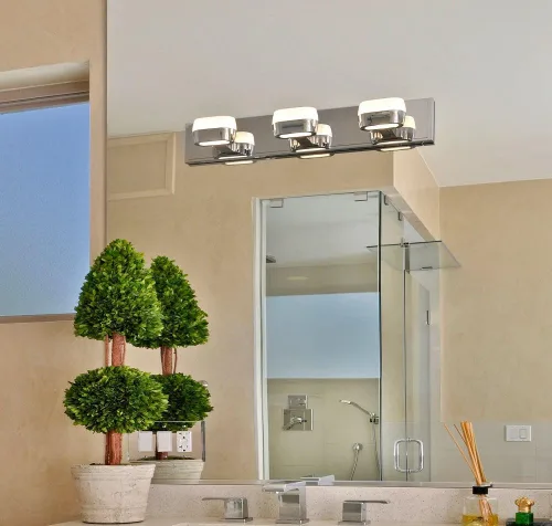 Vista 3 de ET2 E22893-89PC Volt Bubble Glass LED Soporte de pared para tocador de baño, 6 luces 18 vatios, 5 pulgadas de alto x 21 pulgadas de ancho, cromo