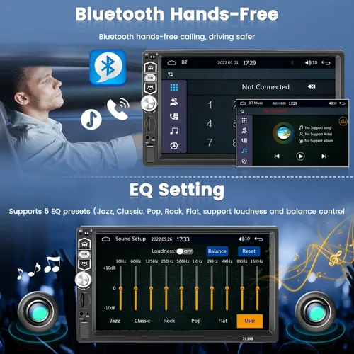Vista 5 de 7 pulgadas CarPlay Single Din pantalla táctil Radio del coche: Android Auto Car Radio 1 Din con Bluetooth 5.1 AUX USB TF SD ranura FM Radio SWC EQ