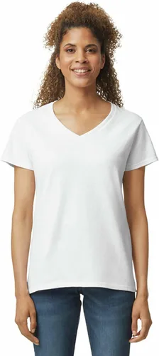Vista 2 de Gildan - Camiseta para mujer con cuello en V de algodón pesado, paquete con 2