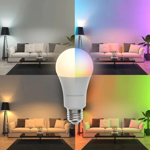 Vista 6 de Monster - Bombilla LED multicolor y blanca cálida, 16,000,000 de posibilidades de iluminación, personalizable con aplicación, compatible