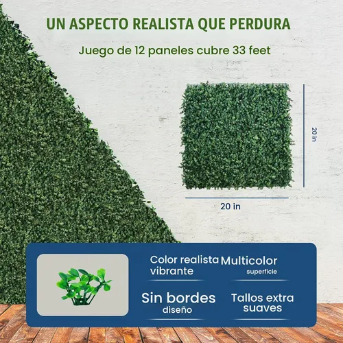 Vista 4 de Paneles de pared de césped, paneles de boj, decoración verde artificial, 20 x 20 pulgadas, paquete de 12
