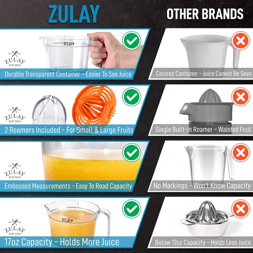 Vista 7 de Zulay Kitchen 3 en 1 exprimidor manual de cítricos - Exprimidor de limón multifunción de 17 onzas, exprimidor de naranja y extractor de cítricos