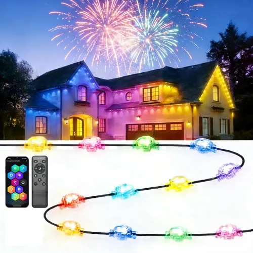Vista 10 de FVTLED Luces permanentes para exteriores de 50 pies, luces inteligentes dinámicas RGB+WW para exteriores con 36 aleros LED, luz exterior impermeable