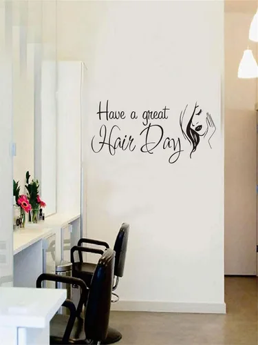 Vista 4 de Vinilo adhesivo de pared para peluquería, arte creativo de vinilo para peluquerías y estudios de peluquería, 24 x 12 pulgadas