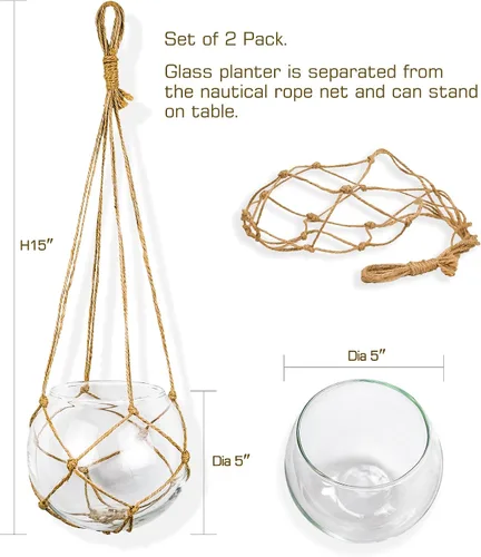 Vista 2 de SAILINGSTORY - Macetero colgante de vidrio, terrario de plantas de 12.7 cm. Macetero de propagación de vidrio transparente. Juego de 2