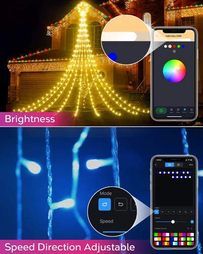 Vista 8 de Decoraciones de Navidad inteligentes para exteriores de 12 pies con control remoto de aplicación, luces inteligentes RGB para árbol de Navidad