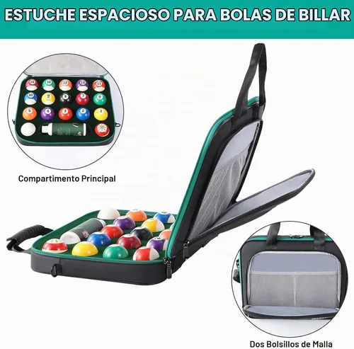 Vista 3 de PEKREWS Funda para pelotas de billar, bolsa de transporte acolchada de billar, caja de almacenamiento de viaje con asa de transporte y correa