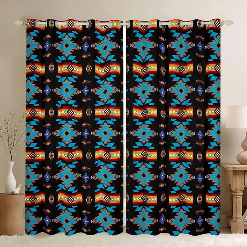 Vista 20 de Cortinas y cortinas occidentales de 76 x 45 pulgadas, cortinas aztecas, exóticas, nórdicas, bohemias, opacas, tribu india, geometría, étnica